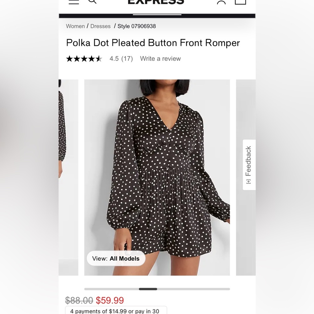 NWT black and white pleated romper from Express size small